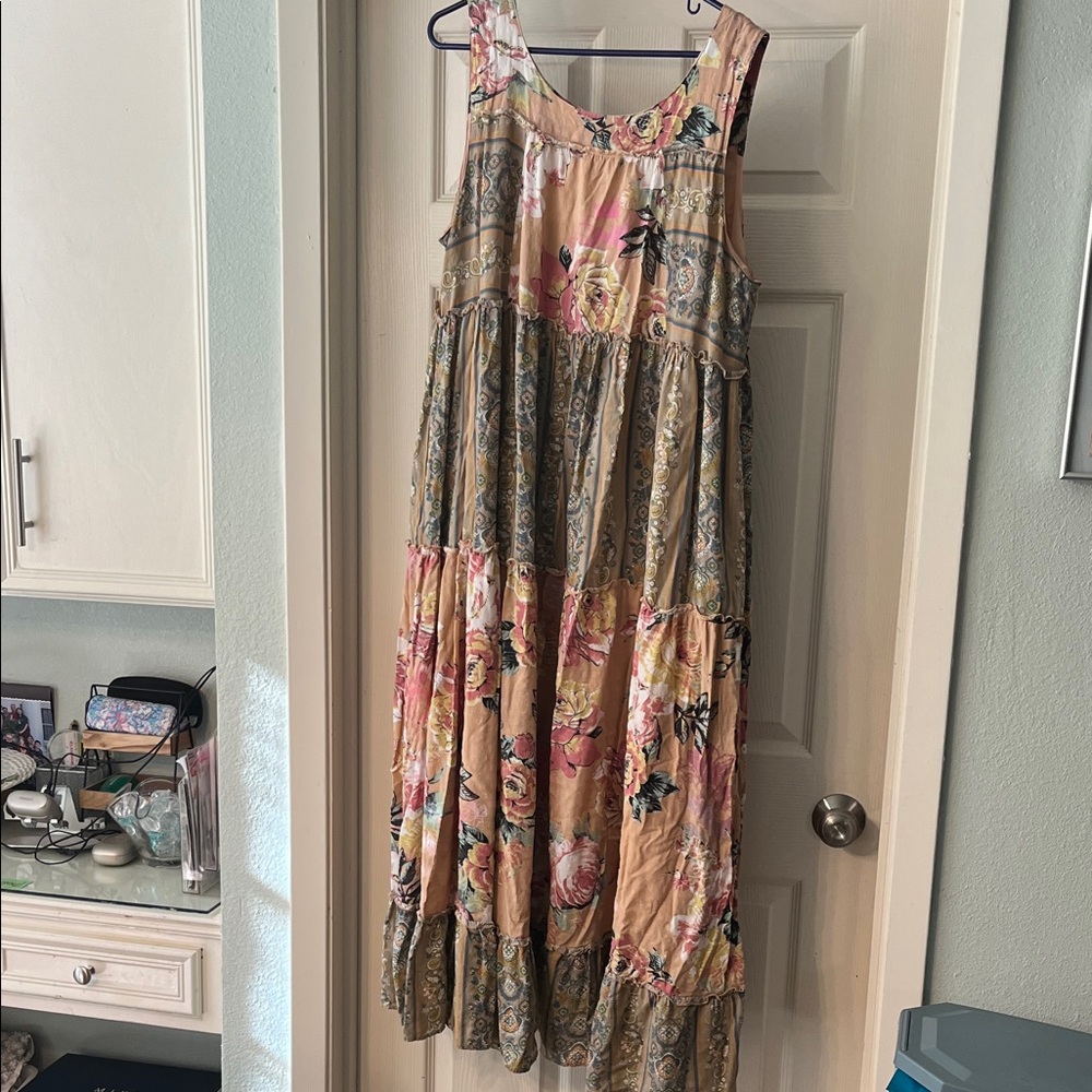 DAVI & DANI Patchwork Maxi Dress in Pink and Tan